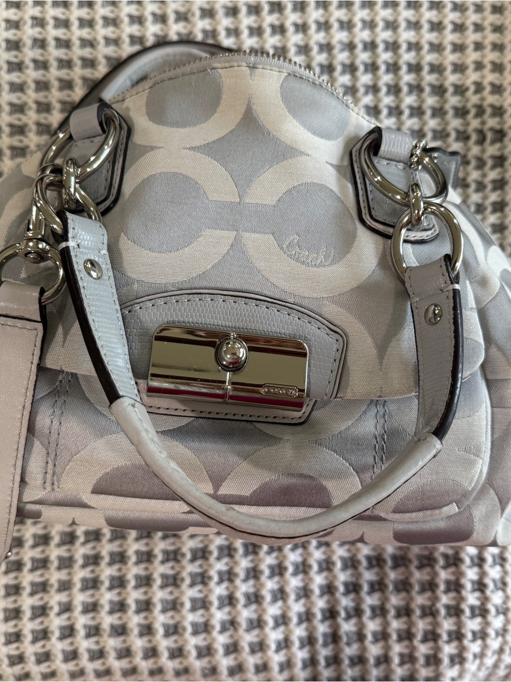 Coach Small Satchel in Light Gray Signature Jacquard